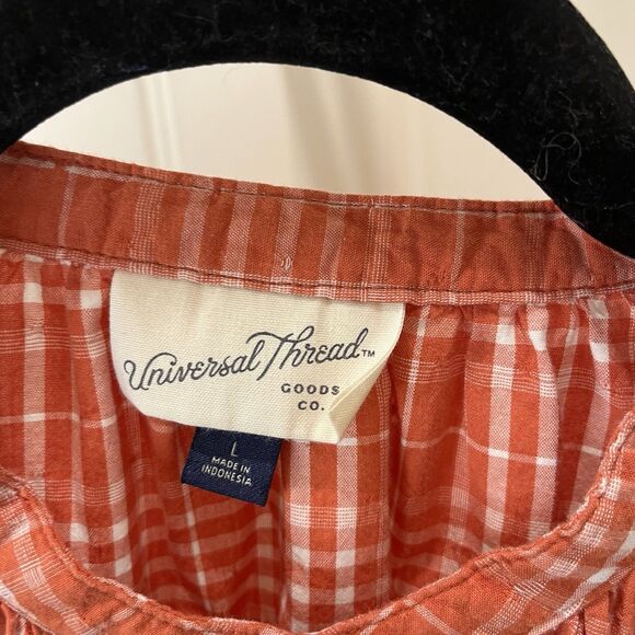 Universal Thread Orange Plaid Mixed Print Sewn Patchwork Custom Top Womens Sz L - Picture 6 of 11